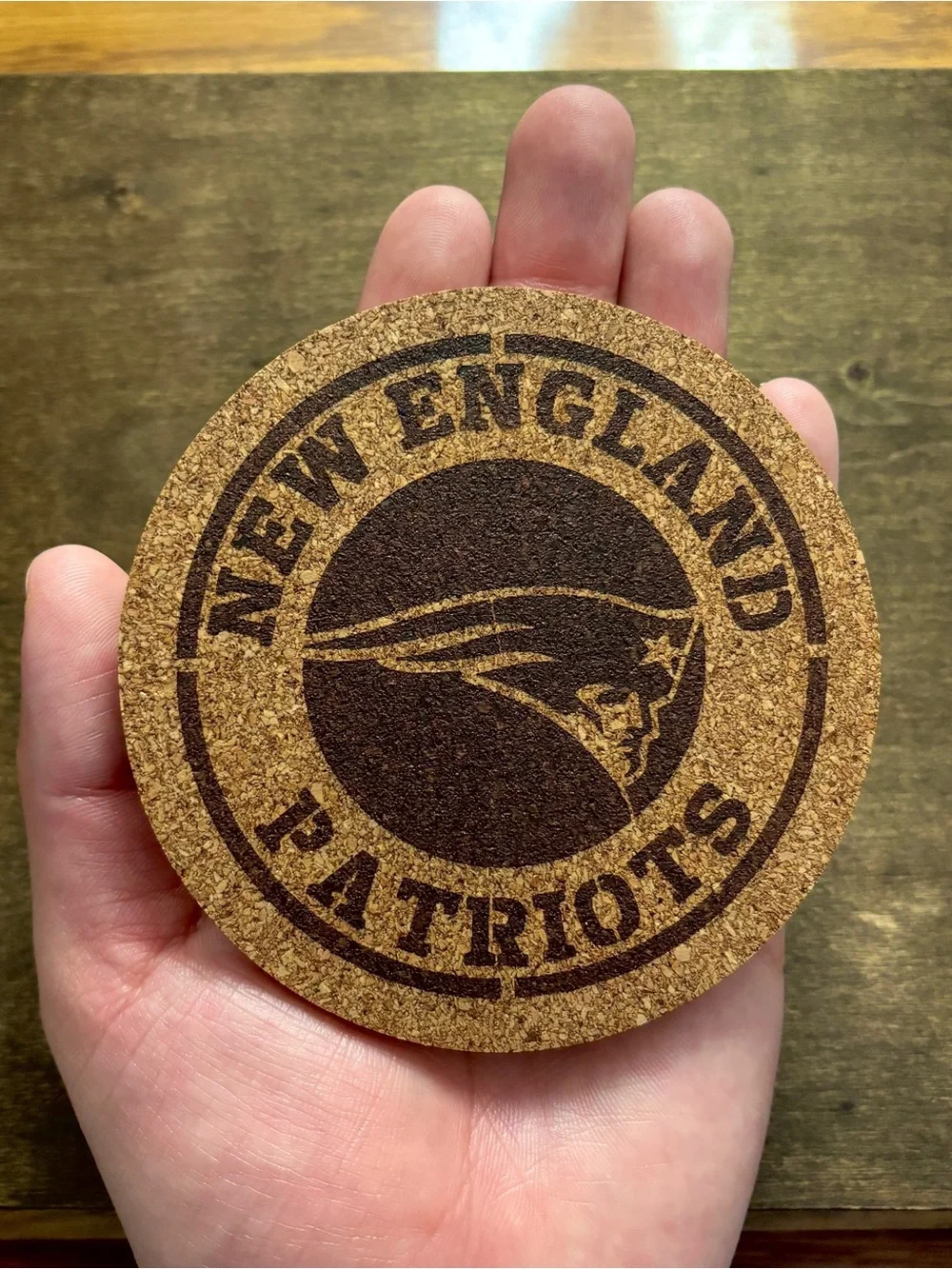 New England Patriots Laser Engraved Cork Coaster